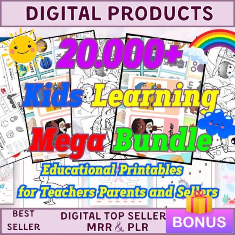 20,000+ Kids Learning Worksheets: Mega Bundle PLR MRR (Digital Download)