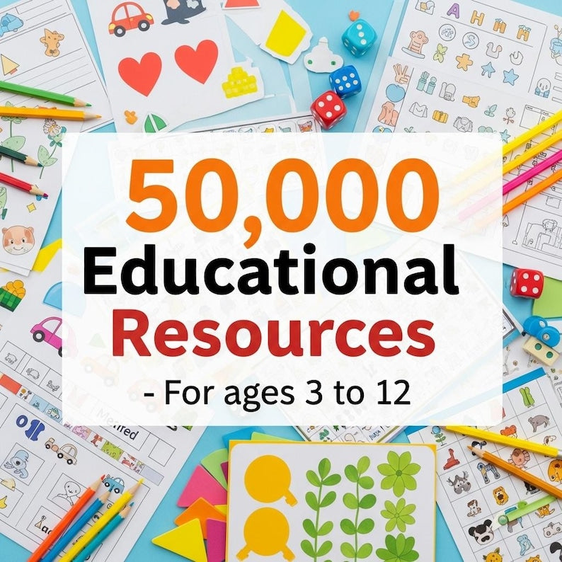 50,000+ Kids Educational Printables Bundle – Worksheets, Activities, Books & Materials | PLR MRR DFY Digital Product for Resale