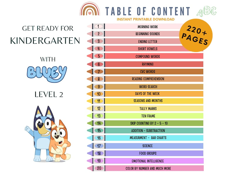 Kindergarten Curriculum Homeschool Workbook: Level 2 Learning, 220 Pages (Digital Download)