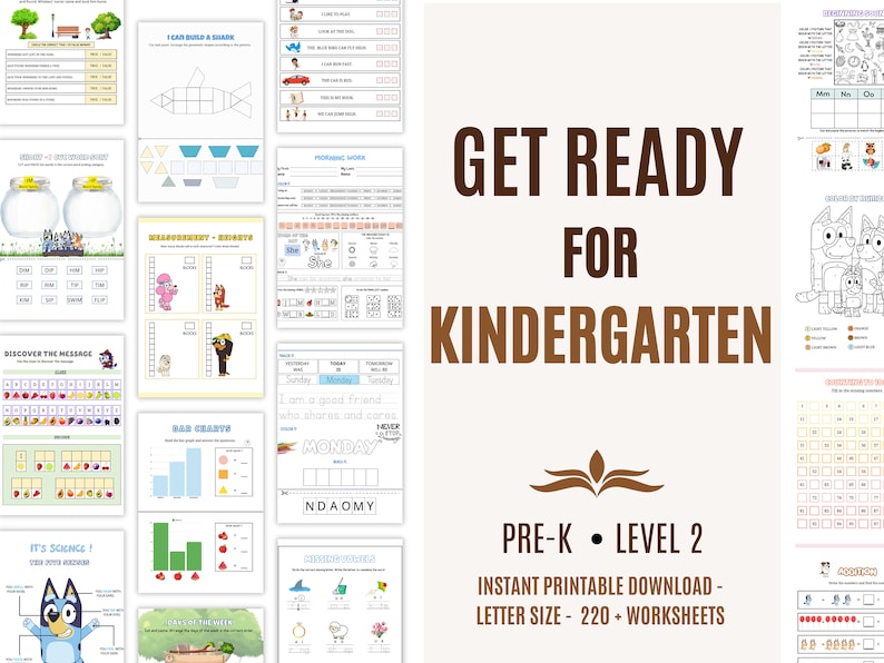 Kindergarten Curriculum Homeschool Workbook: Level 2 Learning, 220 Pages (Digital Download)