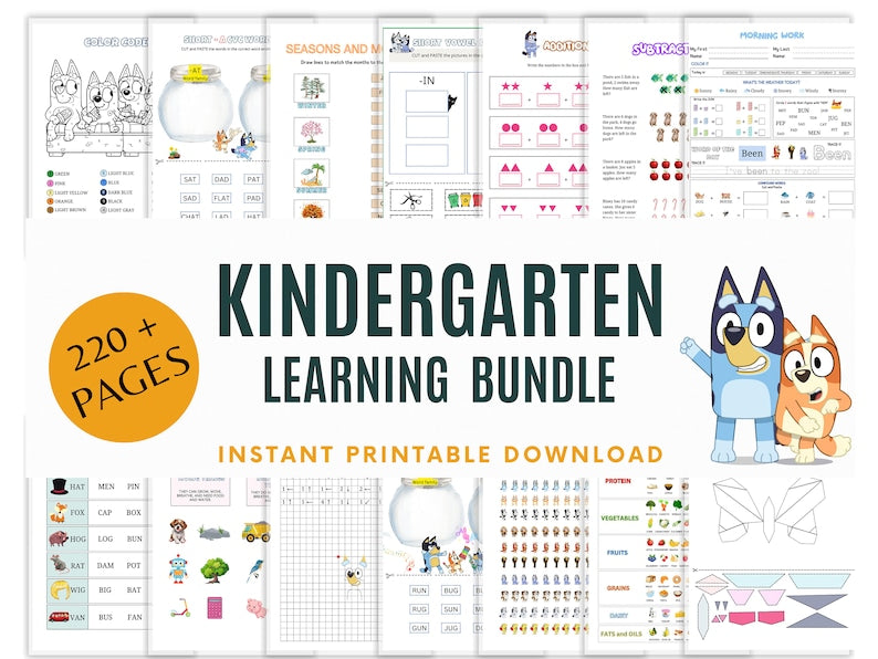 Kindergarten Curriculum Homeschool Workbook: Level 2 Learning, 220 Pages (Digital Download)
