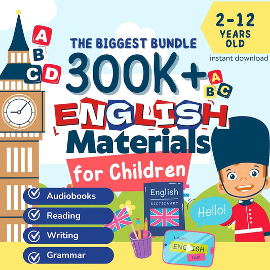 Complete English ESL Learning Material Bundle for Children ESL Materials | Worksheets, Audiobooks, Grammar | Teach Kids English Teacher