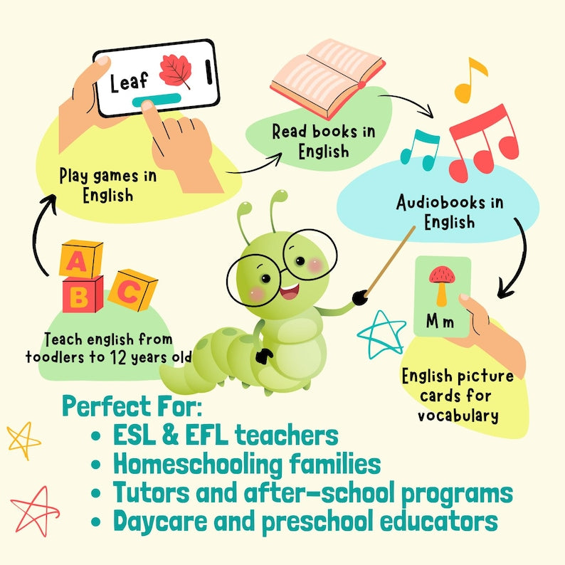 Complete English ESL Learning Material Bundle for Children ESL Materials | Worksheets, Audiobooks, Grammar | Teach Kids English Teacher