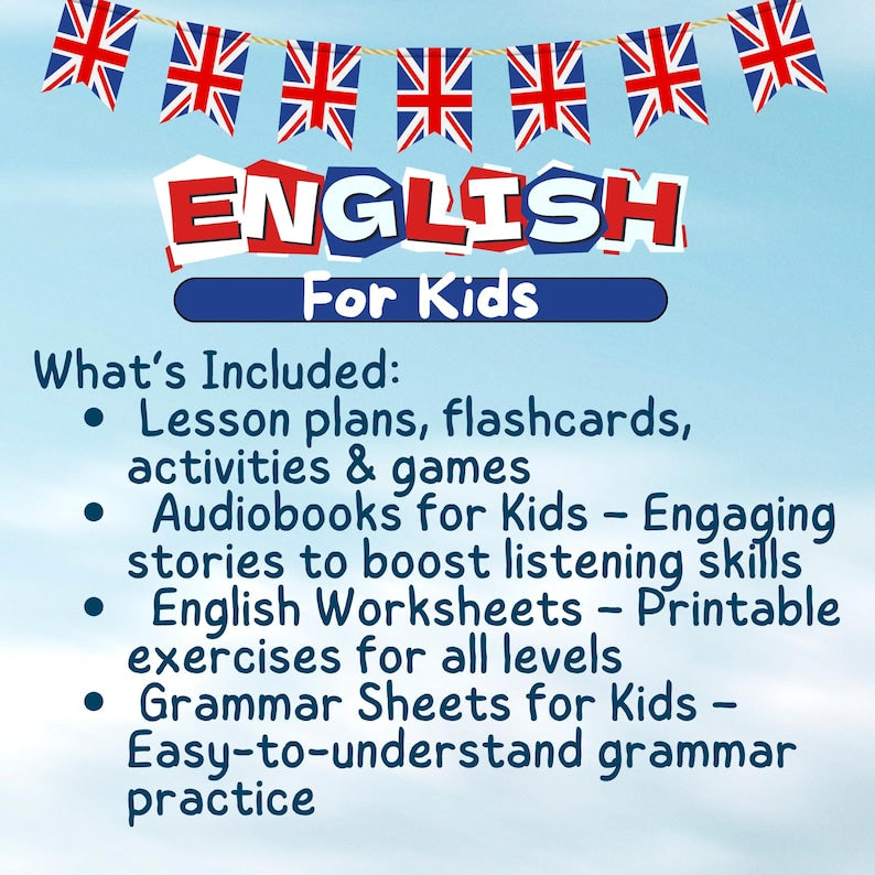 Complete English ESL Learning Material Bundle for Children ESL Materials | Worksheets, Audiobooks, Grammar | Teach Kids English Teacher