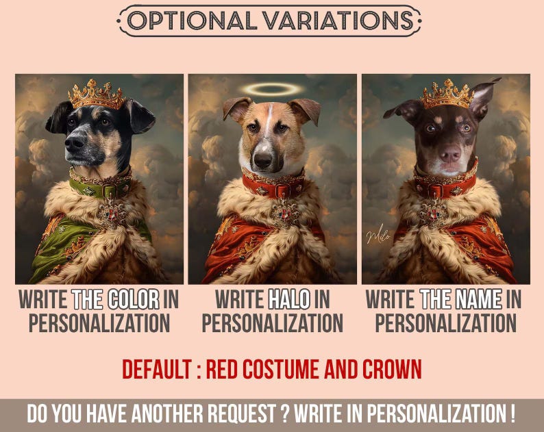 Custom Pet Portrait Painting Canvas, Renaissance Dog Portrait from Photo, Royal Pet King Portrait Painting Digital Art, Portrait Art Design